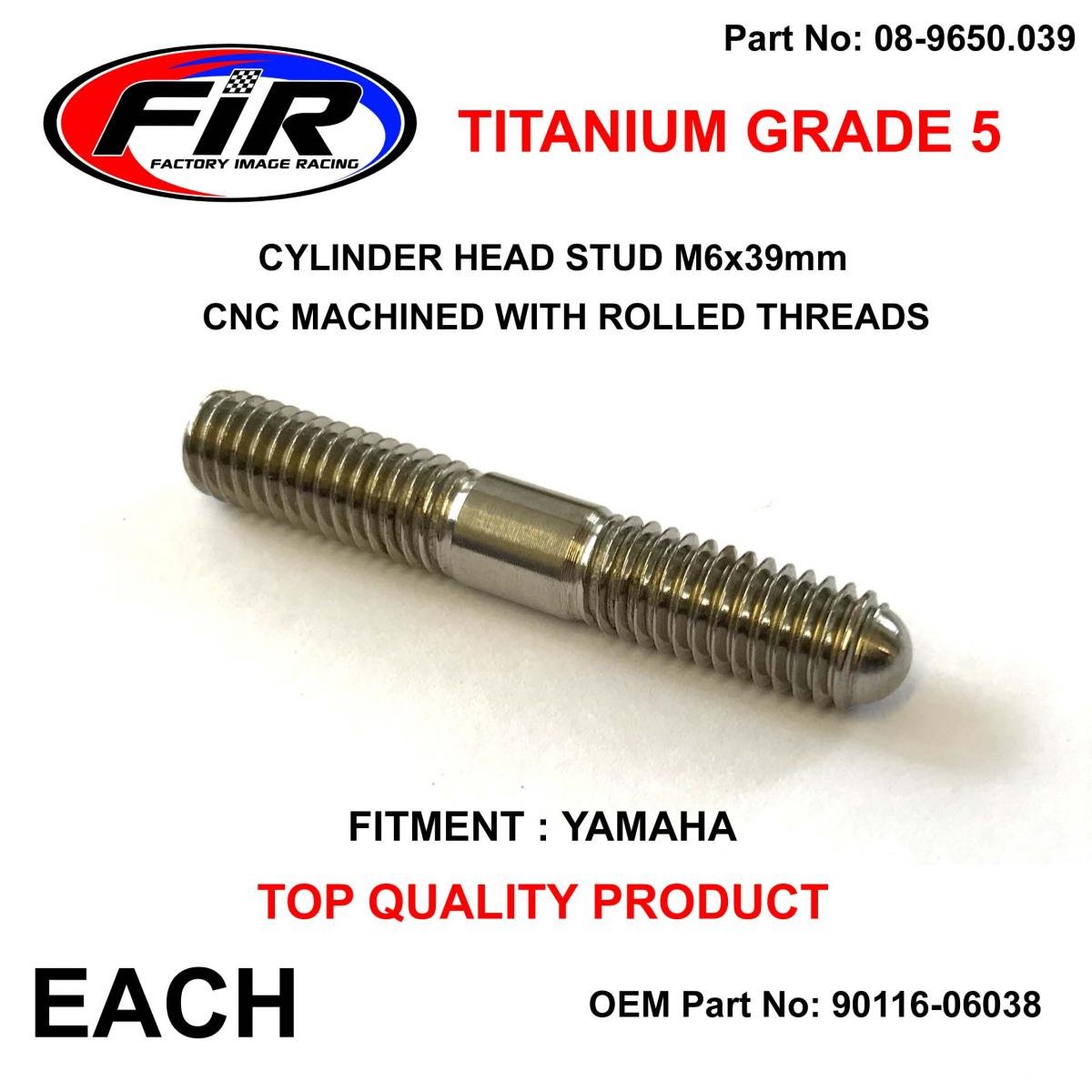 TITANIUM G5 STUD M6x39mm EACH, YAMAHA 90116-06038 9011606038