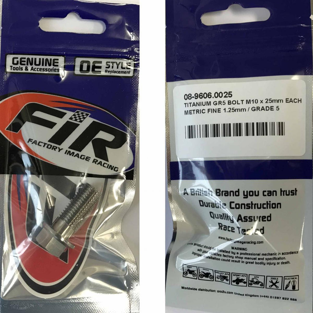 TITANIUM GR5 BOLT M10 x 25mm EACH, METRIC FINE 1.25mm / GRADE 5