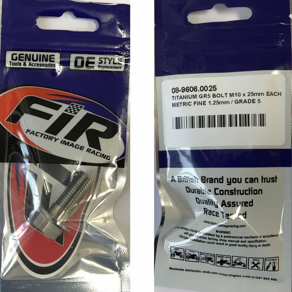 TITANIUM GR5 BOLT M10 x 25mm EACH, METRIC FINE 1.25mm / GRADE 5