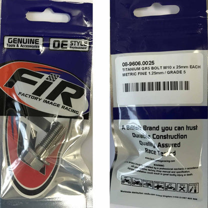 TITANIUM GR5 BOLT M10 x 25mm EACH, METRIC FINE 1.25mm / GRADE 5