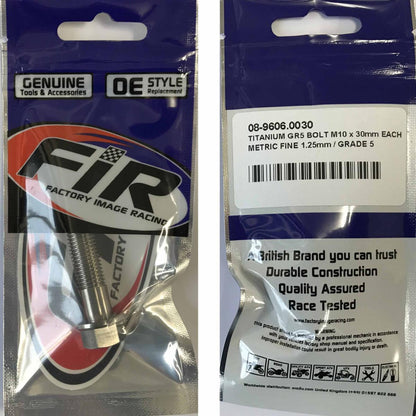 TITANIUM GR5 BOLT M10 x 30mm EACH, METRIC FINE 1.25mm / GRADE 5