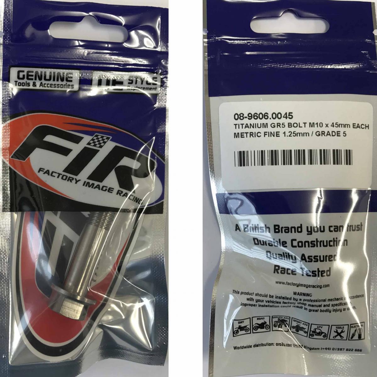 TITANIUM GR5 BOLT M10 x 45mm EACH, METRIC FINE 1.25mm / GRADE 5