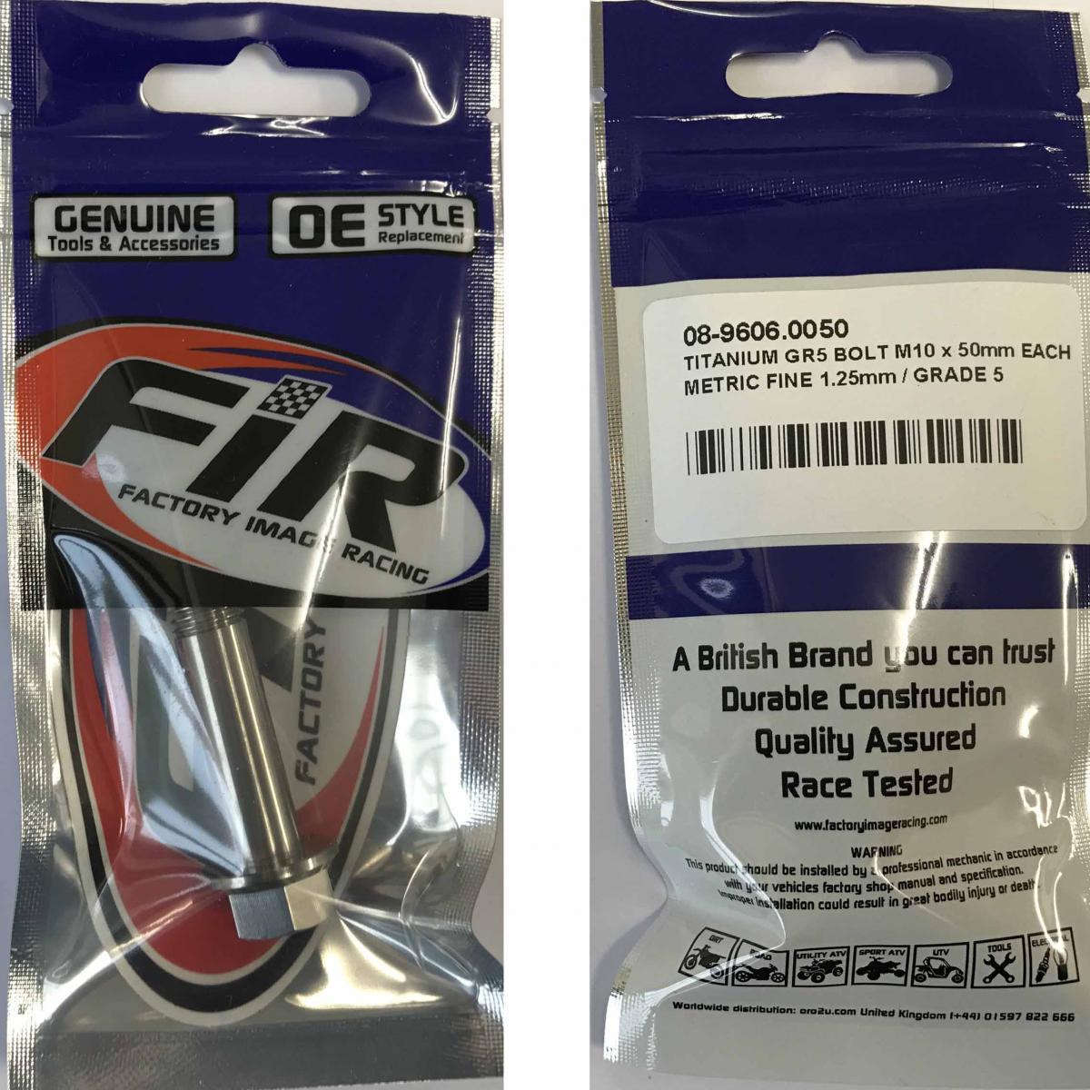 TITANIUM GR5 BOLT M10 x 50mm EACH, METRIC FINE 1.25mm / GRADE 5