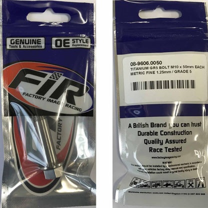 TITANIUM GR5 BOLT M10 x 50mm EACH, METRIC FINE 1.25mm / GRADE 5