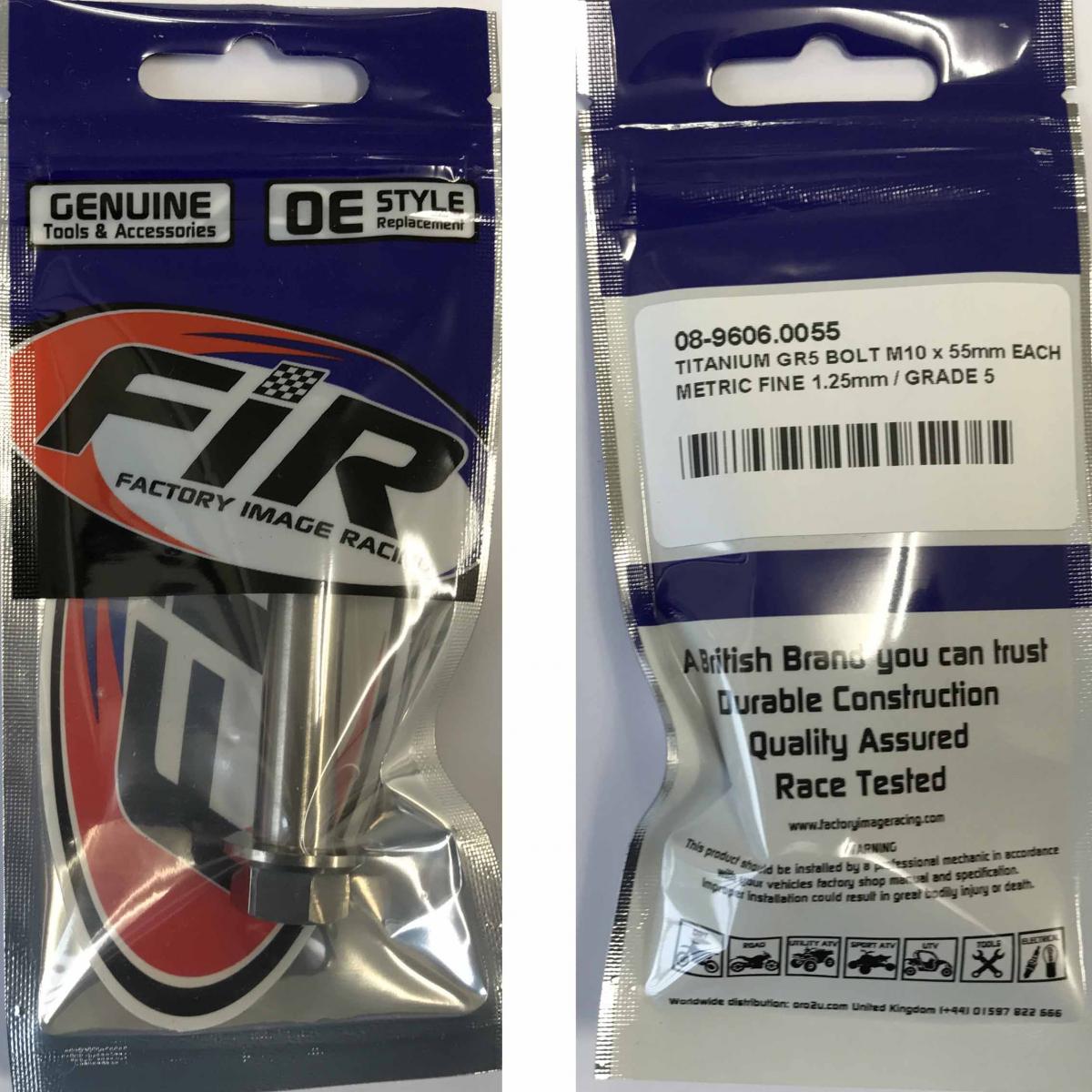 TITANIUM GR5 BOLT M10 x 55mm EACH, METRIC FINE 1.25mm / GRADE 5