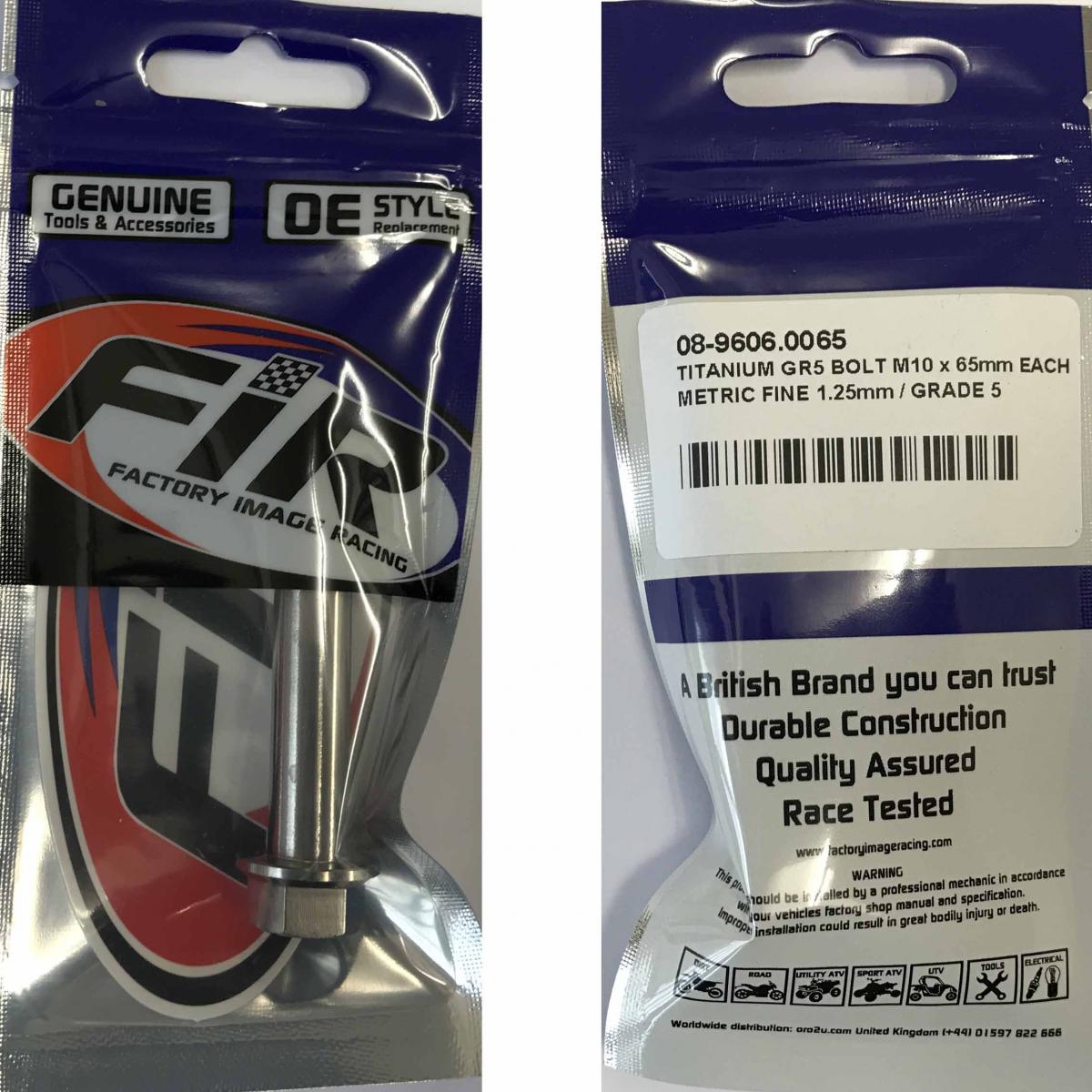 TITANIUM GR5 BOLT M10 x 65mm EACH, METRIC FINE 1.25mm / GRADE 5