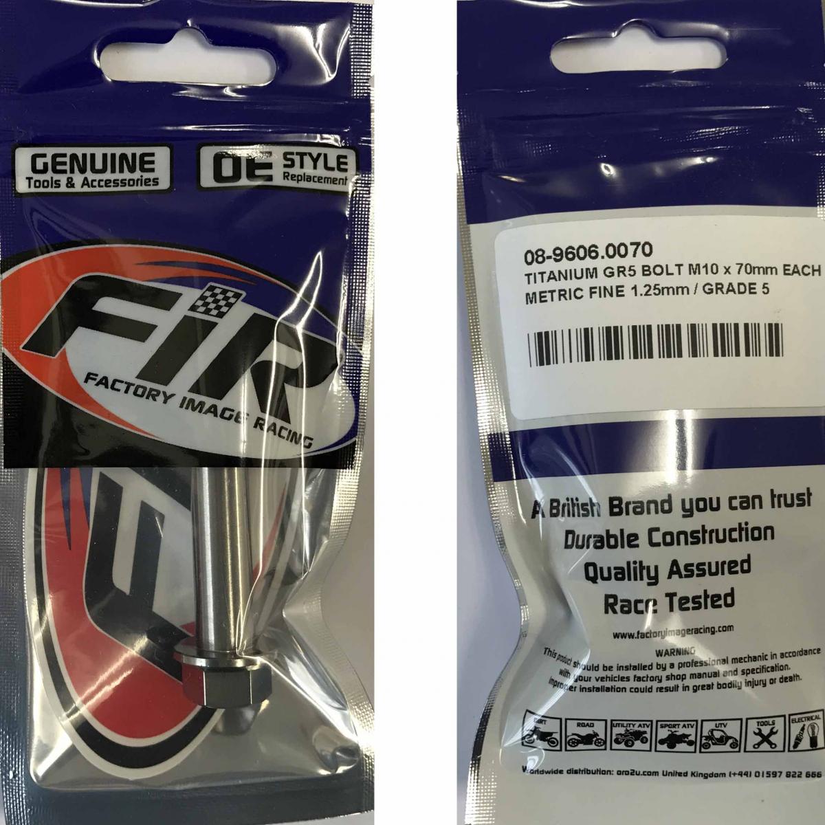 TITANIUM GR5 BOLT M10 x 70mm EACH, METRIC FINE 1.25mm / GRADE 5