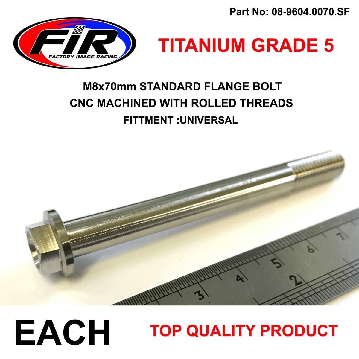 TITANIUM GR5 BOLT M8 x 70mm EACH, FLANGE OD: 14mm / HEX SIZE: 10mm, /