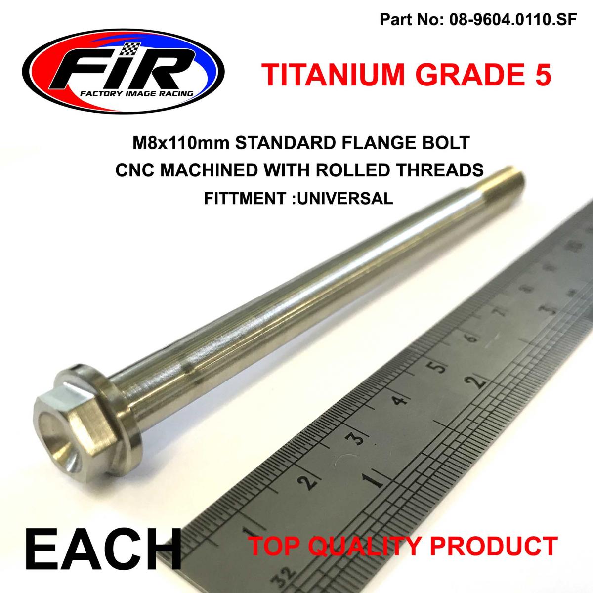 TITANIUM GR5 BOLT M8 x 110mm EACH, FLANGE OD: 14mm / HEX SIZE: 10mm, /