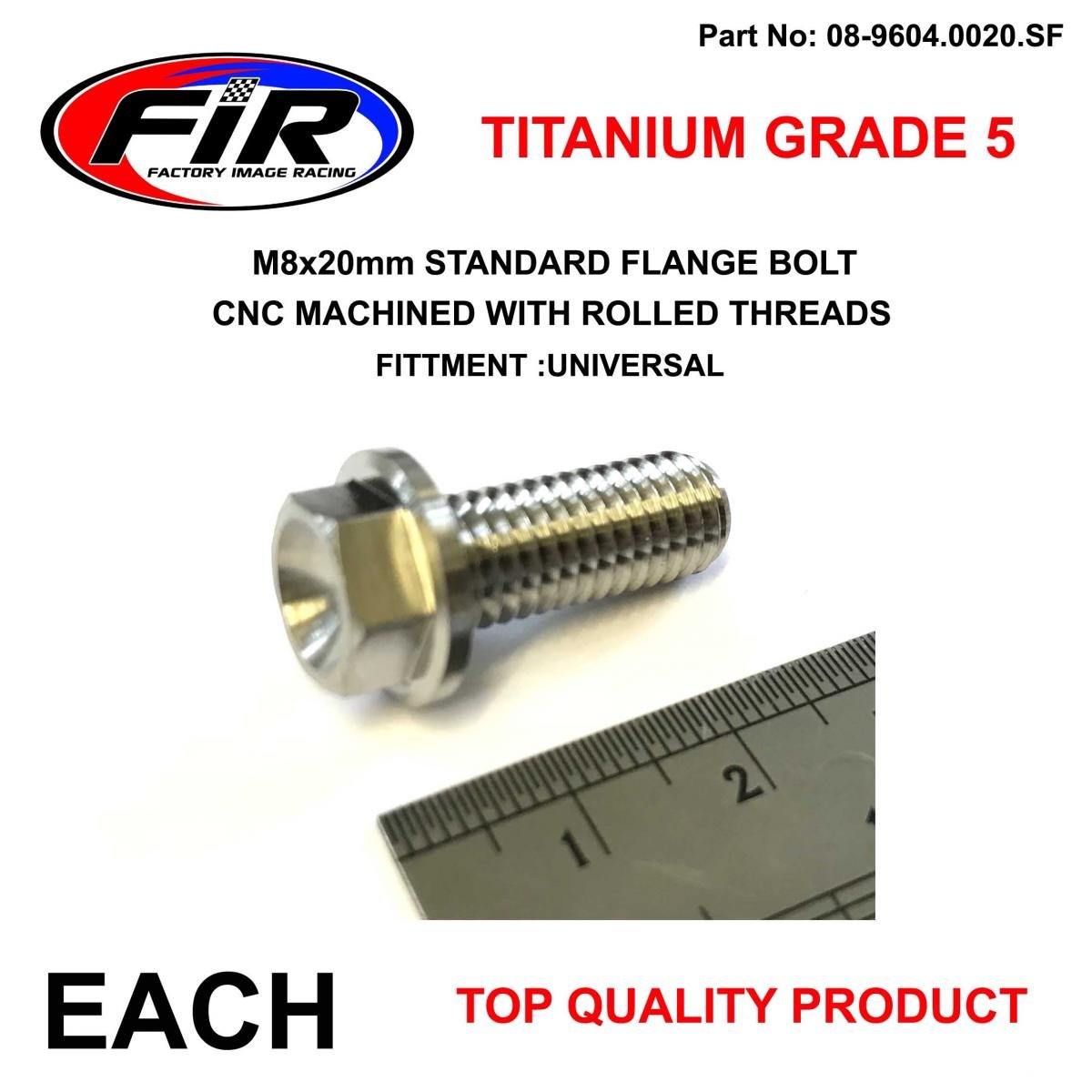 TITANIUM GR5 BOLT M8x20mm EACH, FLANGE OD: 14mm / HEX SIZE: 10mm, /