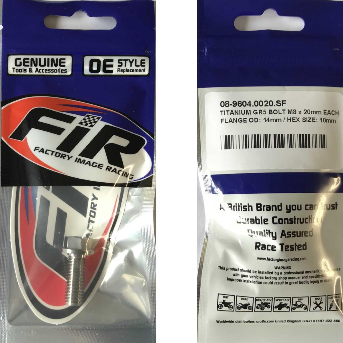 TITANIUM GR5 BOLT M8x20mm EACH, FLANGE OD: 14mm / HEX SIZE: 10mm, /