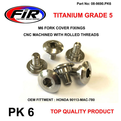M6 FORK COVER BOLT HONDA PK 6, TITANIUM GRADE 5 / OEM PART NO: 90113-MAC-780