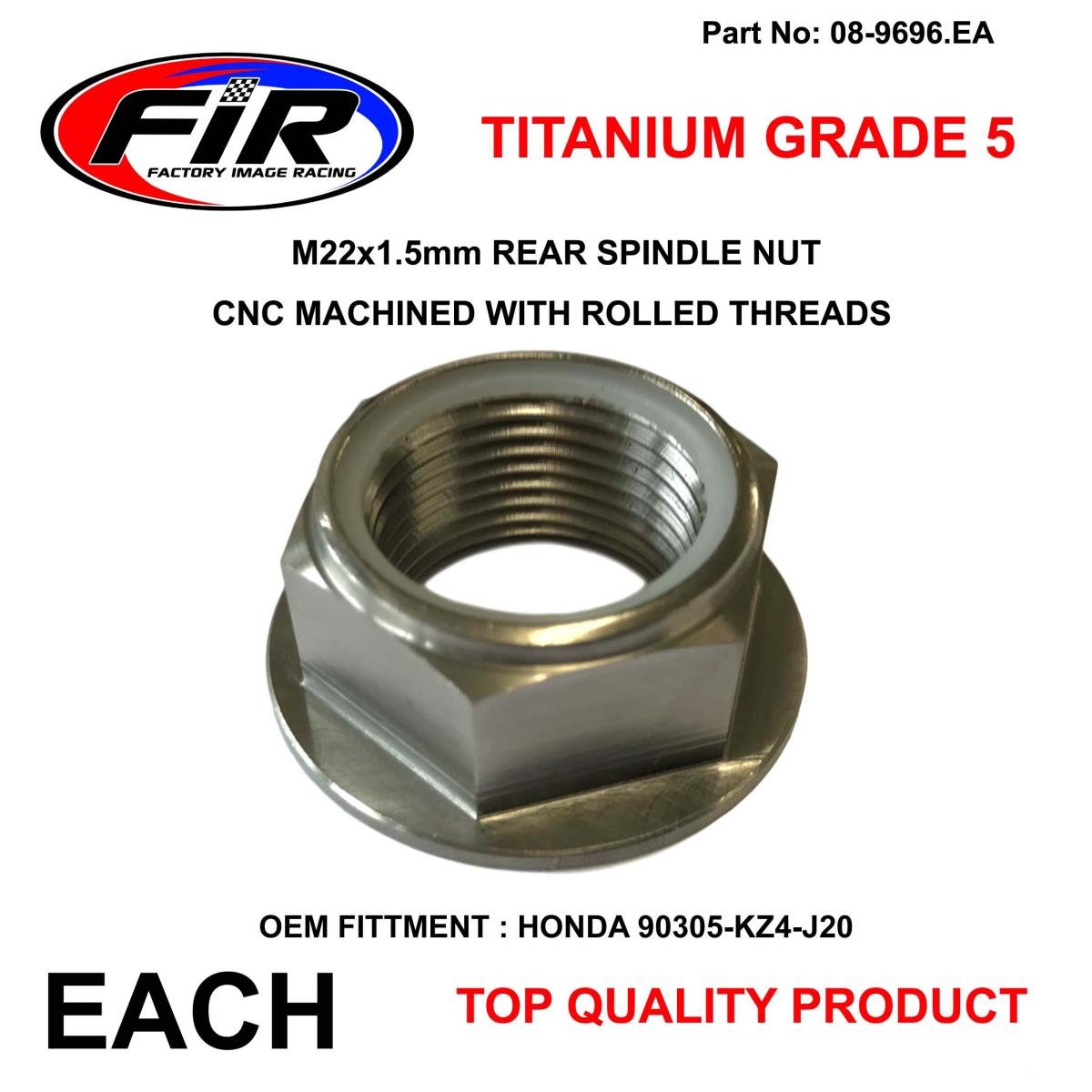 HONDA REAR SPINDLE NUT M22x1.5, TITANIUM GRADE 5 / OEM REF: 90305-KZ4-J20