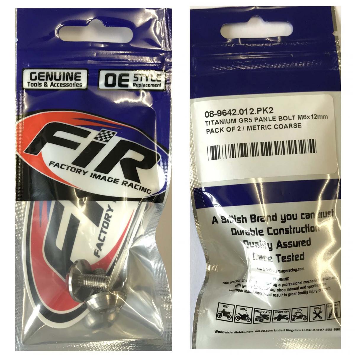 TITANIUM GR5 PANEL BOLT M6X12mm, PACK OF 2 / METRIC COARSE