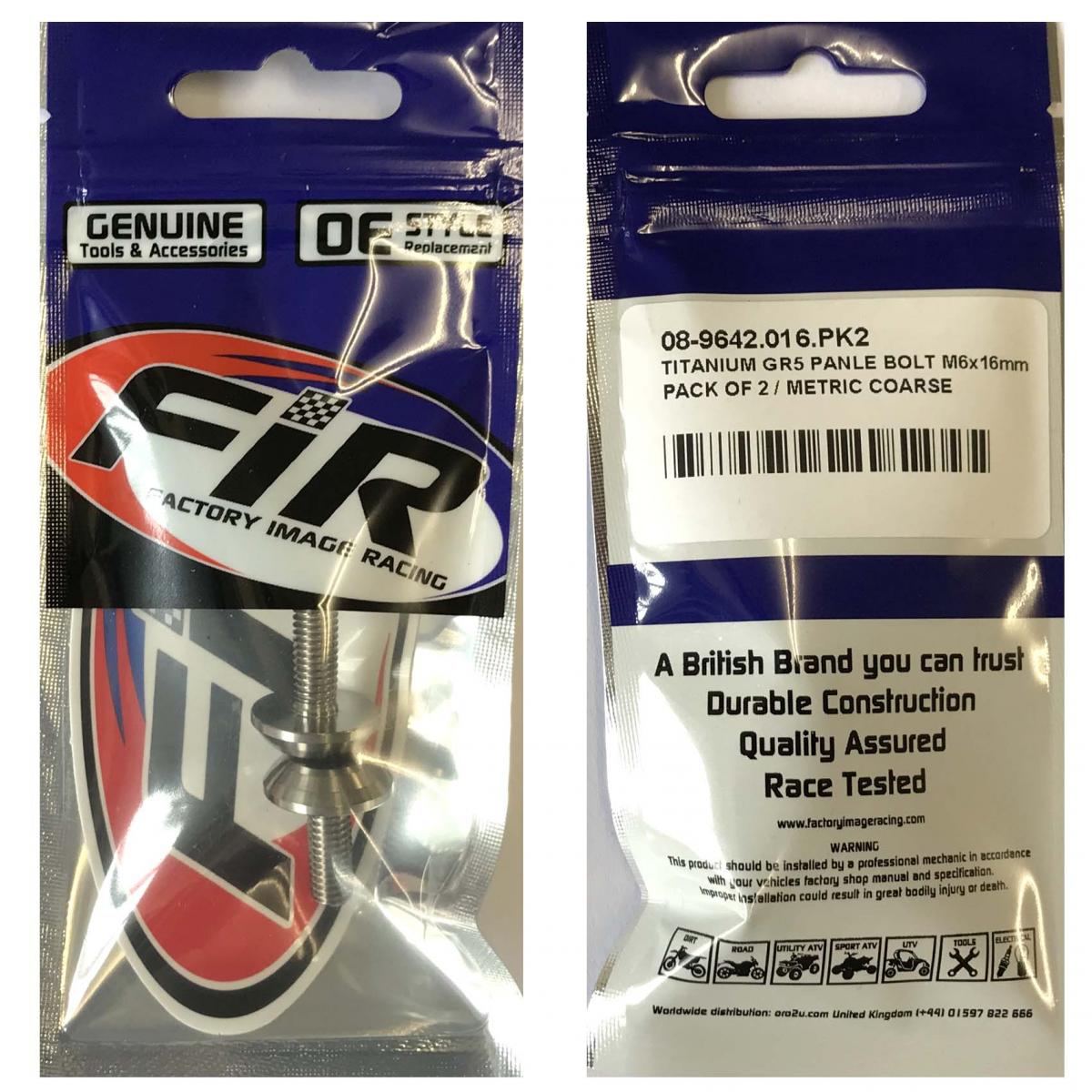 TITANIUM GR5 PANEL BOLT M6X16mm, PACK OF 2 / METRIC COARSE