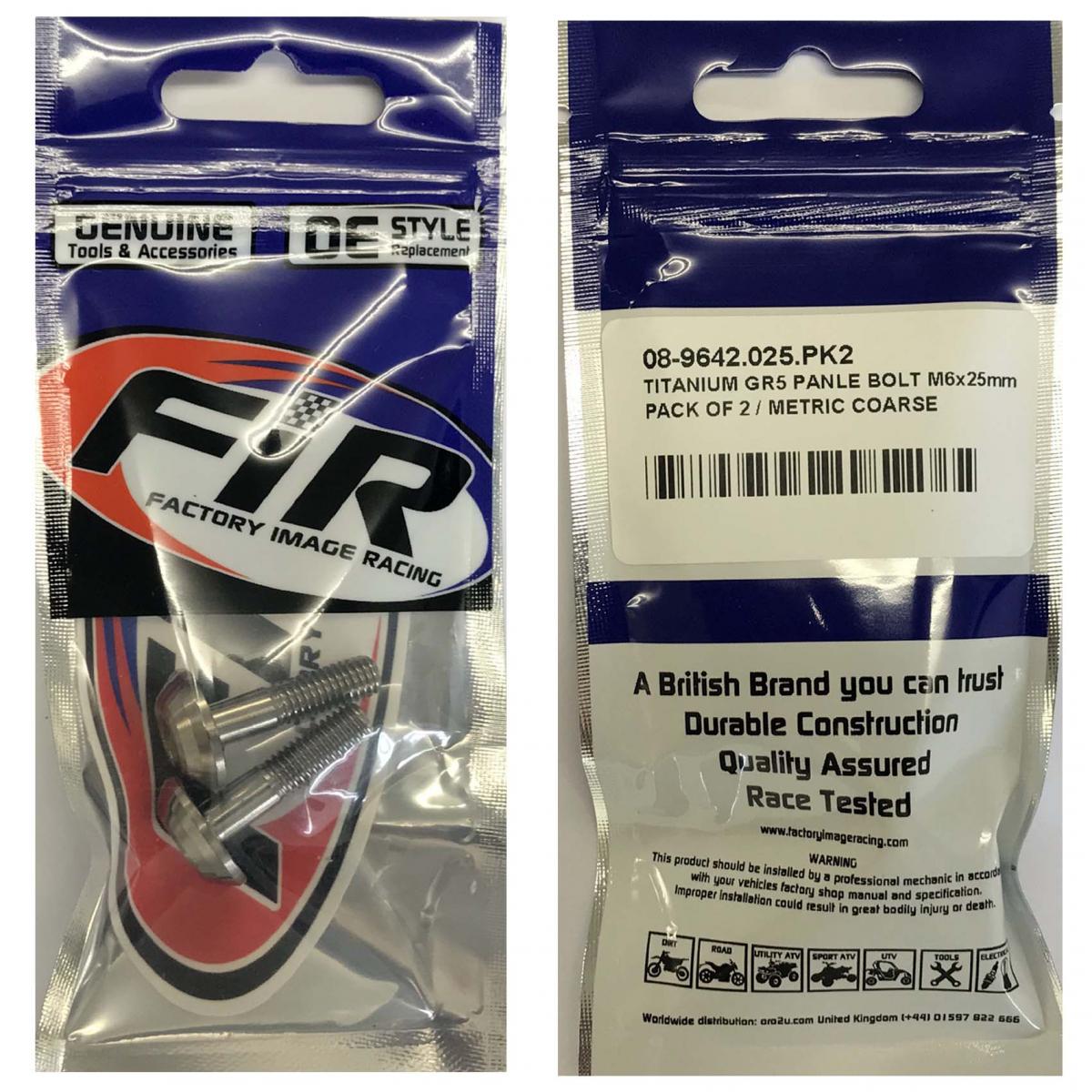 TITANIUM GR5 PANEL BOLT M6X25mm, PACK OF 2 / METRIC COARSE