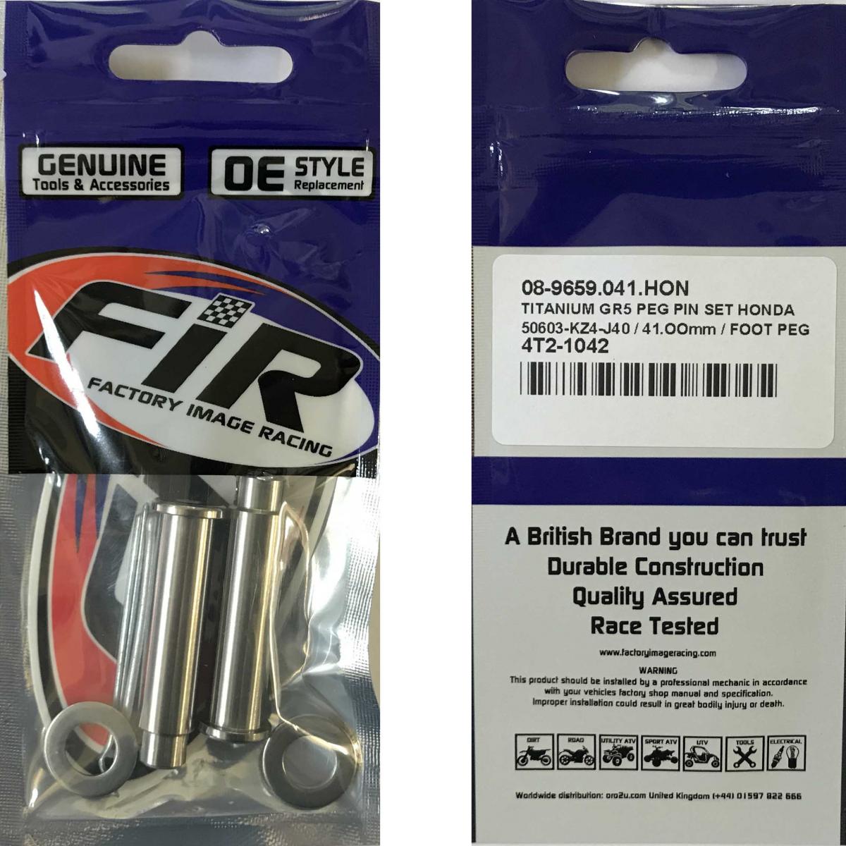 TITANIUM GR5 PEG PIN SET HONDA, 50603-KZ4-J40 / 41.OOmm / FOOT PEG