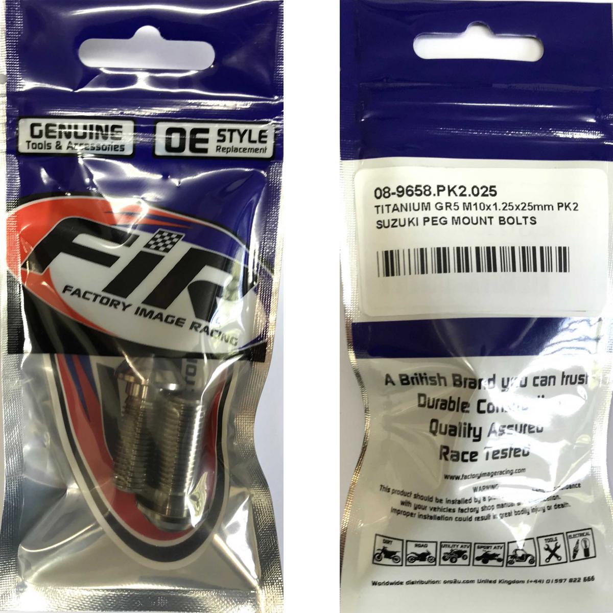 TITANIUM GR5 M10x1.25x25mm PK2, SUZUKI PEG MOUNT BOLTS, / 0910310415 09103-10415
