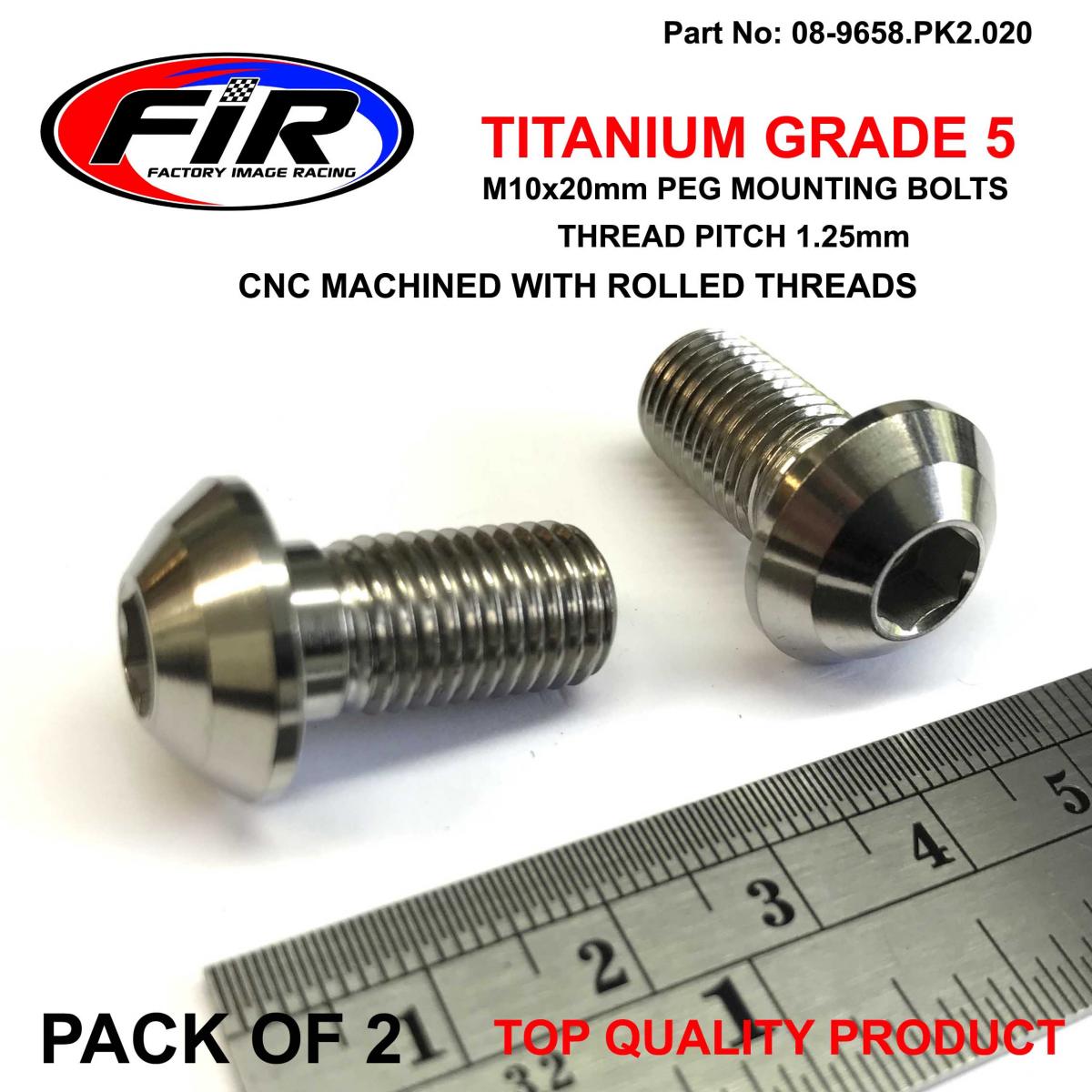 TITANIUM GR5 M10x1.25x20mm PK2, YAM KAW PEG MOUNT BOLTS, / 90149-10033 92150-1255
