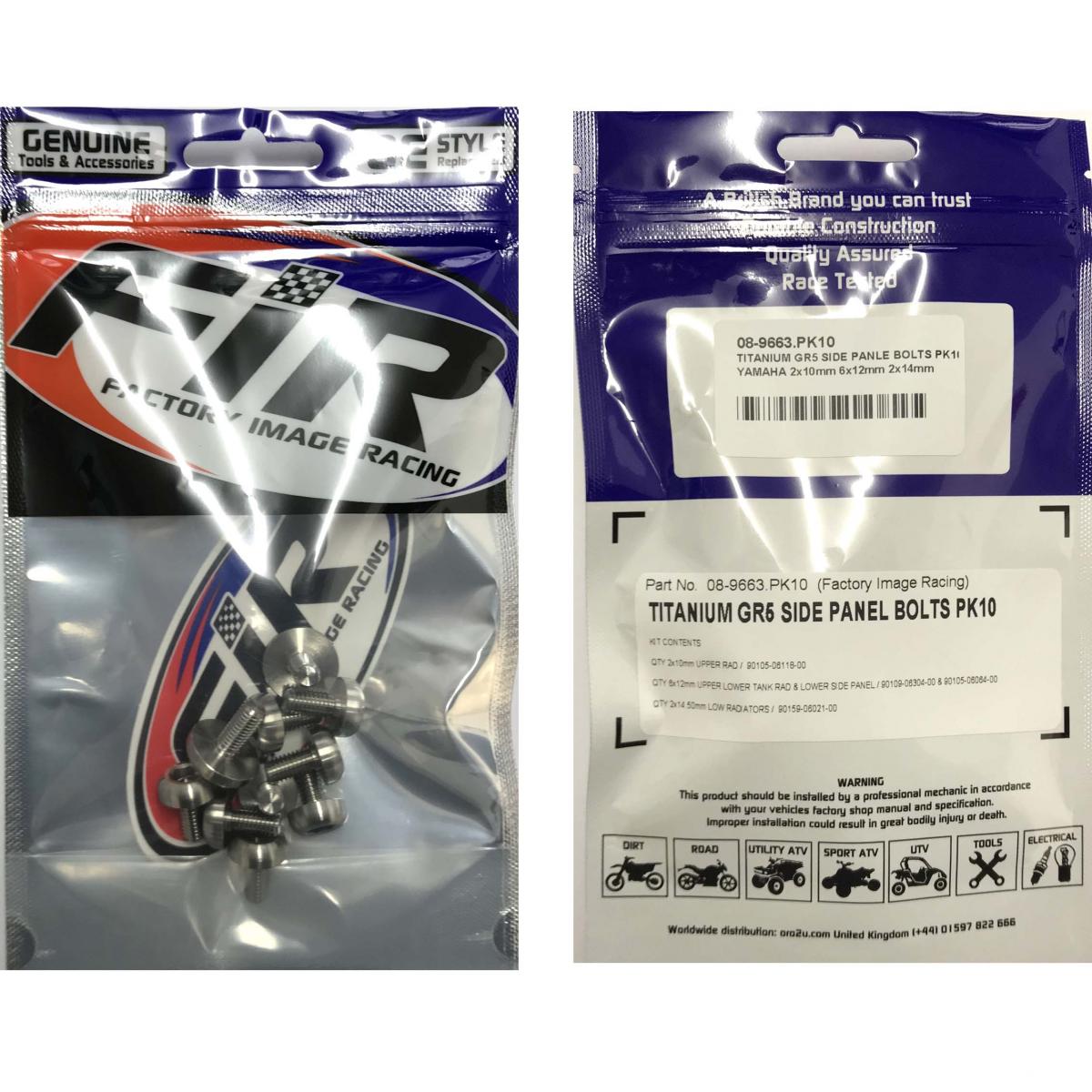 TITANIUM GR5 SIDE PANEL BOLTS PK10, YAMAHA 2x10mm 6x12mm 2x14.5mm, FIR BRAND / PACK OF 10