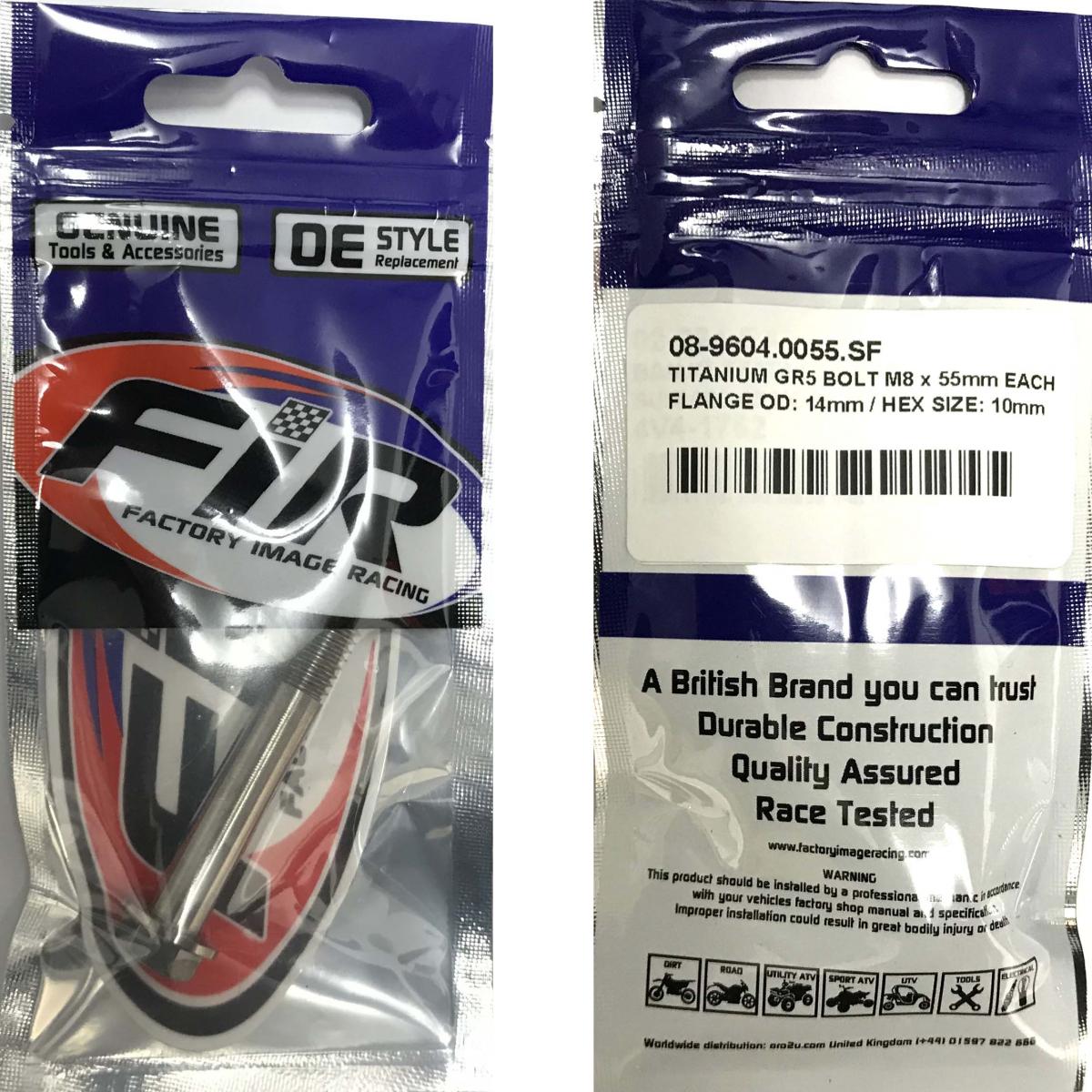 TITANIUM GR5 BOLT M8 x 55mm EACH, FLANGE OD: 14mm / HEX SIZE: 10mm, /