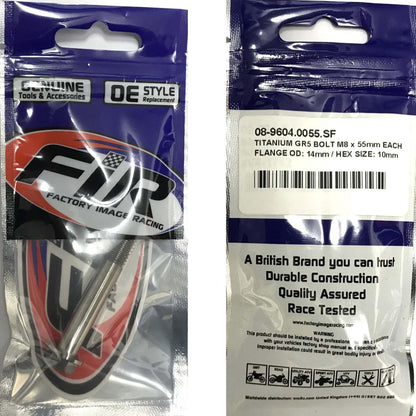 TITANIUM GR5 BOLT M8 x 55mm EACH, FLANGE OD: 14mm / HEX SIZE: 10mm, /