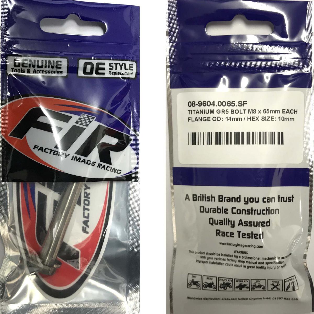 TITANIUM GR5 BOLT M8 x 65mm EACH, FLANGE OD: 14mm / HEX SIZE: 10mm, /