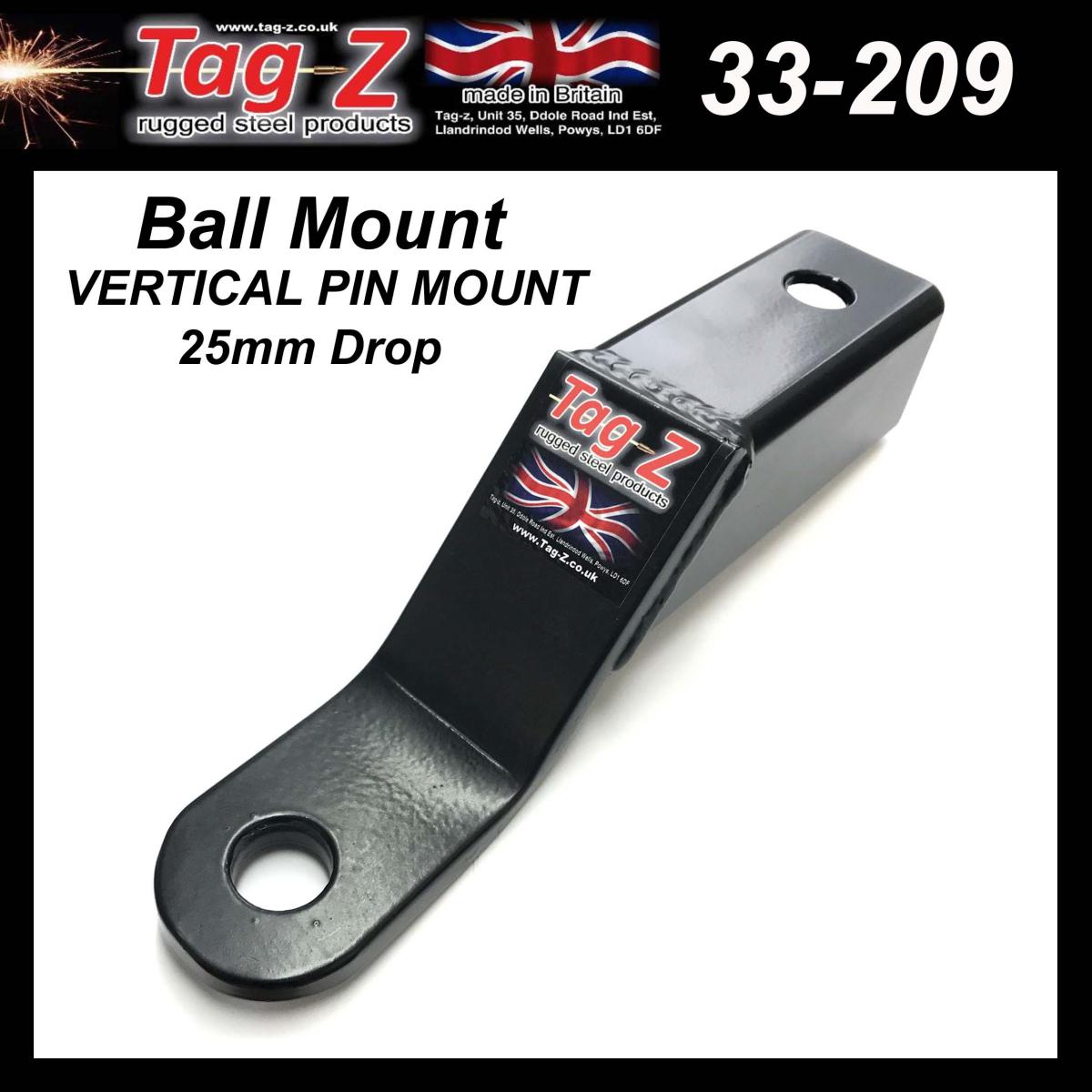 B.MOUNT 25mm DROP 1 HOLE, VERTICAL PIN MOUNT ATV UTV, ATV UTV QUAD HITCH MOUNT