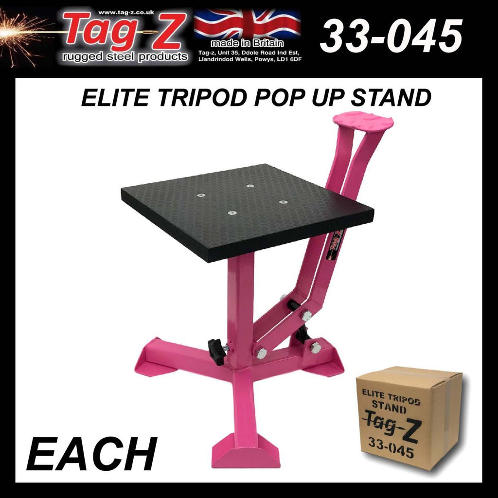 ELITE TRIPOD POP UP STAND, BIG FEET / GLOSS PINK / TAG-Z, MX STAND PIT PADDOCK ENDURO