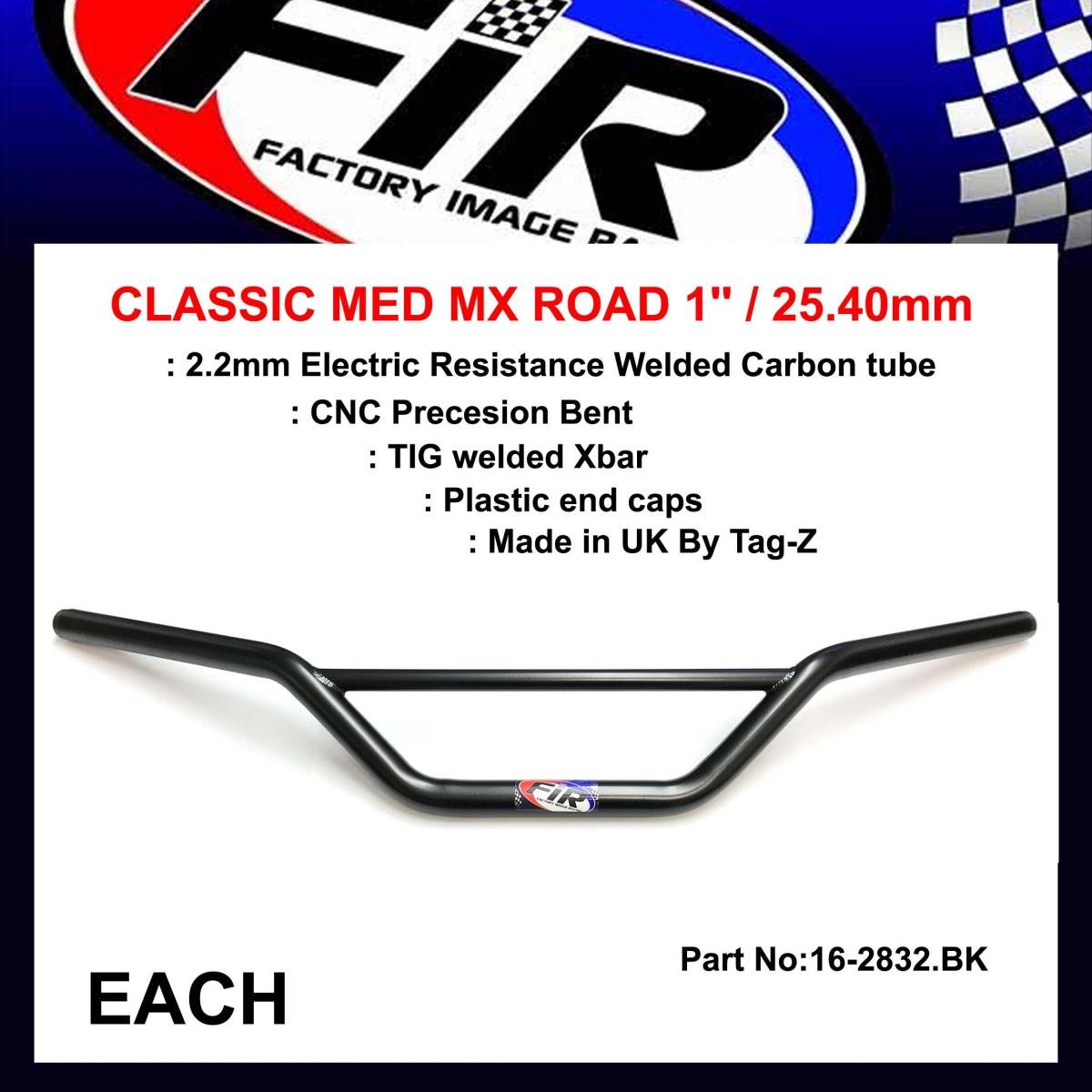 CLASSIC MED MX ROAD 1'' / 25.40mm, MATT BLACK / HANDLEBAR X BAR, ( SAMES AS 16-295 )