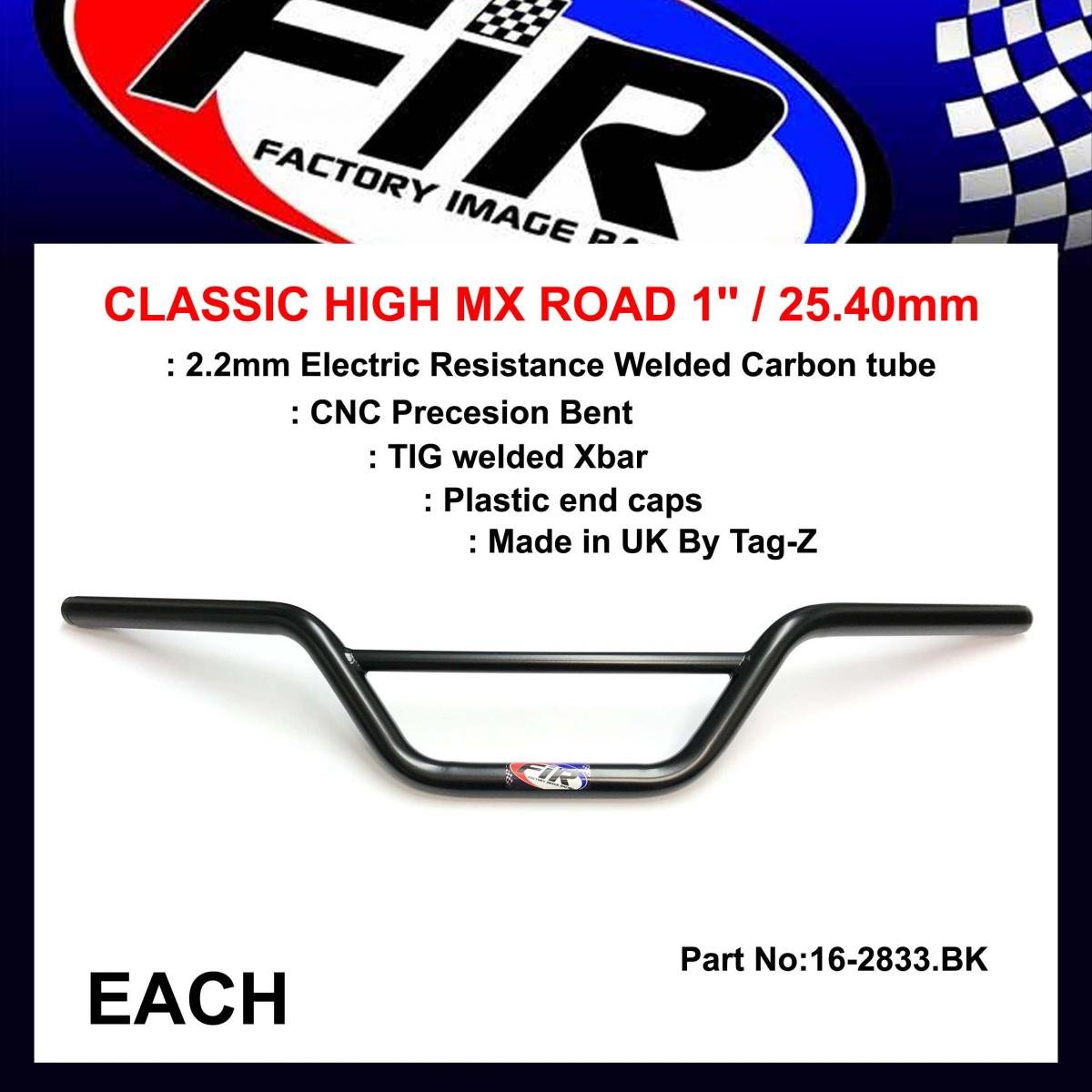 CLASSIC HIGH MX ROAD 1'' / 25.40mm, MATT BLACK / HANDLEBAR X BAR, ( SAMES AS 16-2904)