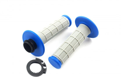 LOCK ON GRIP SET 03-15 KTM HUSQ, HALF WAFFLE SOFT GREY/BLUE, ODI STYLE, FIR -