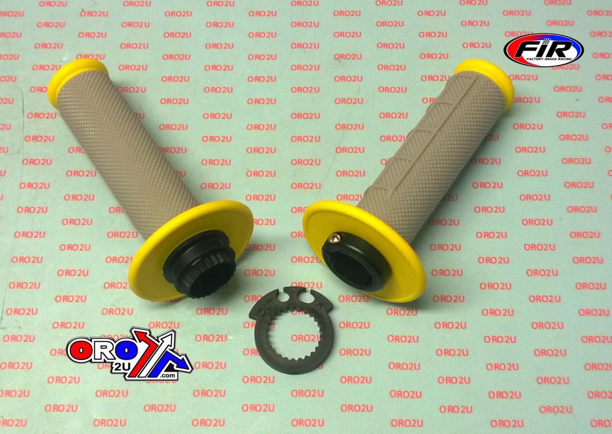 LOCK ON GRIP SET 03-15 KTM HUSQ, HALF WAFFLE SOFT GREY/YELLOW, ODI STYLE, FIR -