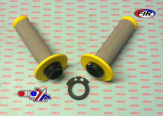 LOCK ON GRIP SET 03-15 KTM HUSQ, HALF WAFFLE SOFT GREY/YELLOW, ODI STYLE, FIR -