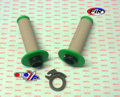 LOCK ON GRIP SET 98-19 KAWASAKI, HALF WAFFLE SOFT GREY/GREEN, ODI STYLE, FIR -