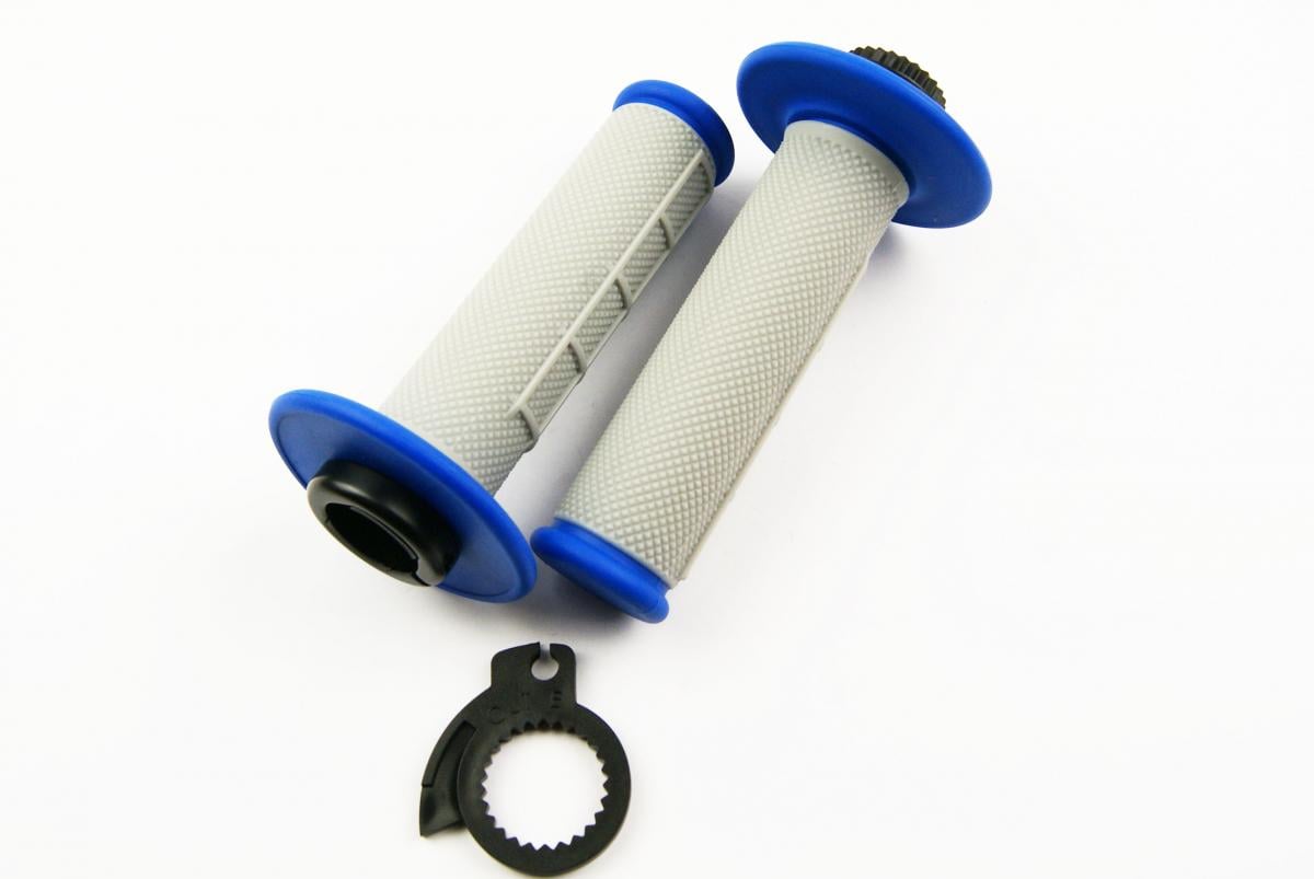 LOCK ON GRIP SET 50 65 KTM HUSQ, HALF WAFFLE SOFT GREY/BLUE, ODI STYLE, FIR -