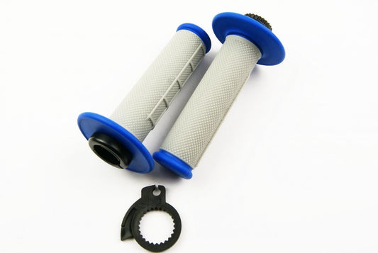 LOCK ON GRIP SET 50 65 KTM HUSQ, HALF WAFFLE SOFT GREY/BLUE, ODI STYLE, FIR -