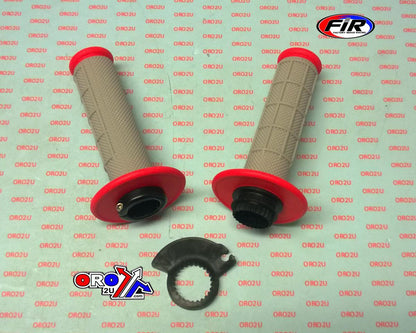 LOCK ON GRIP SET KTM HUSQ HONDA, HALF WAFFLE SOFT GREY/RED, ODI STYLE, FIR -