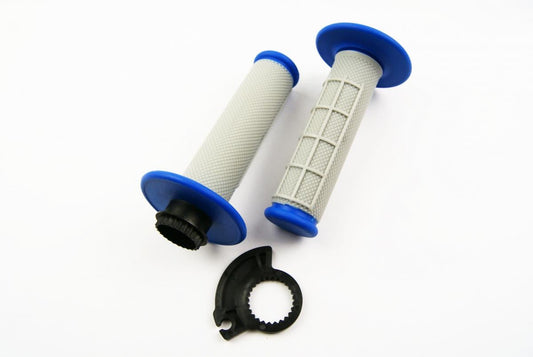 LOCK ON GRIP SET KTM HUSQ HONDA, HALF WAFFLE SOFT GREY/BLUE, ODI STYLE, FIR -