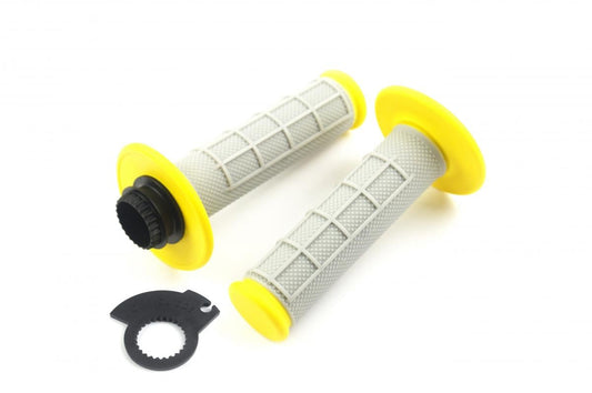 LOCK ON GRIP SET KX RM YZ, HALF WAFFLE SOFT GREY/YELLOW, ODI STYLE, FIR -