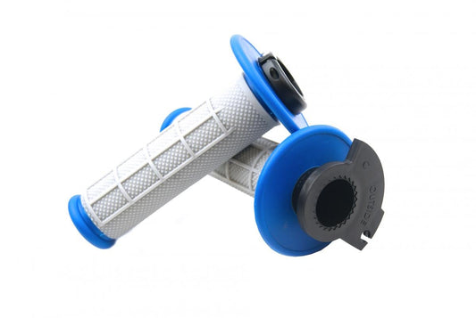 LOCK ON GRIP SET KX RM YZ, HALF WAFFLE SOFT GREY/BLUE, ODI STYLE, FIR -