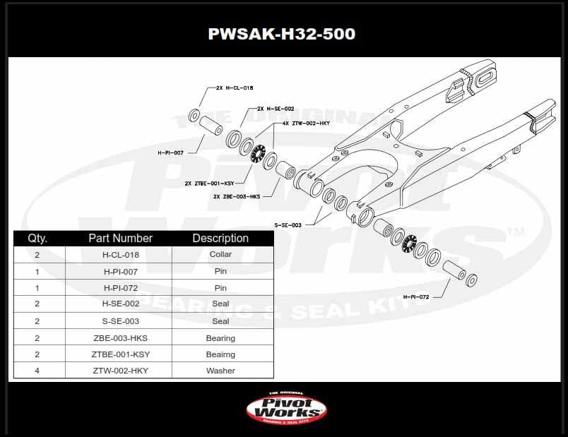 SWINGARM BEARING KIT CRF250 CRF450, PIVOT WORKS PWSAK-H32-500 PWSAKH32500