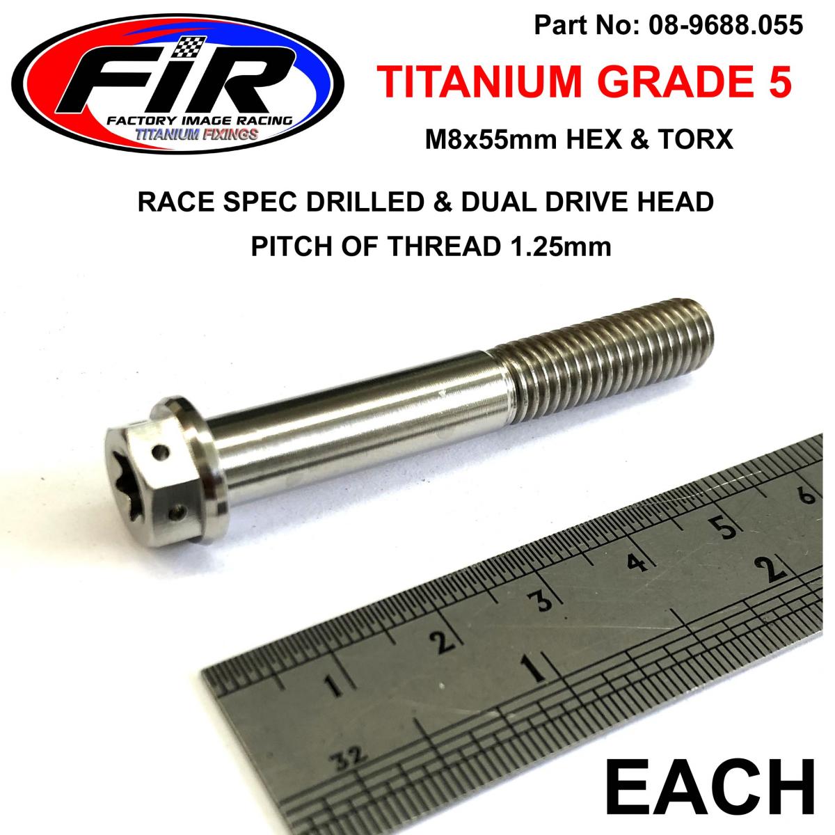 TITANIUM BOLT M8x55mmEACH, GRADE 5 / RACE SPEC DUALDRIVE