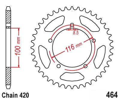 REAR SPROCKET STEEL 464 5-HOLE BLACK, KAWASAKI KX60, [JTR464.48]