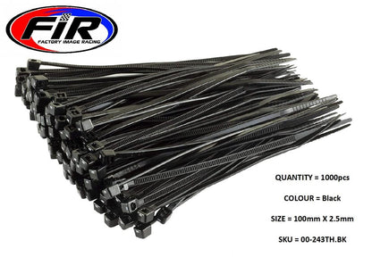 NYLON CABLE ZIP TIES - BLACK, 100mm x 2.5mm - PACK OF 1000