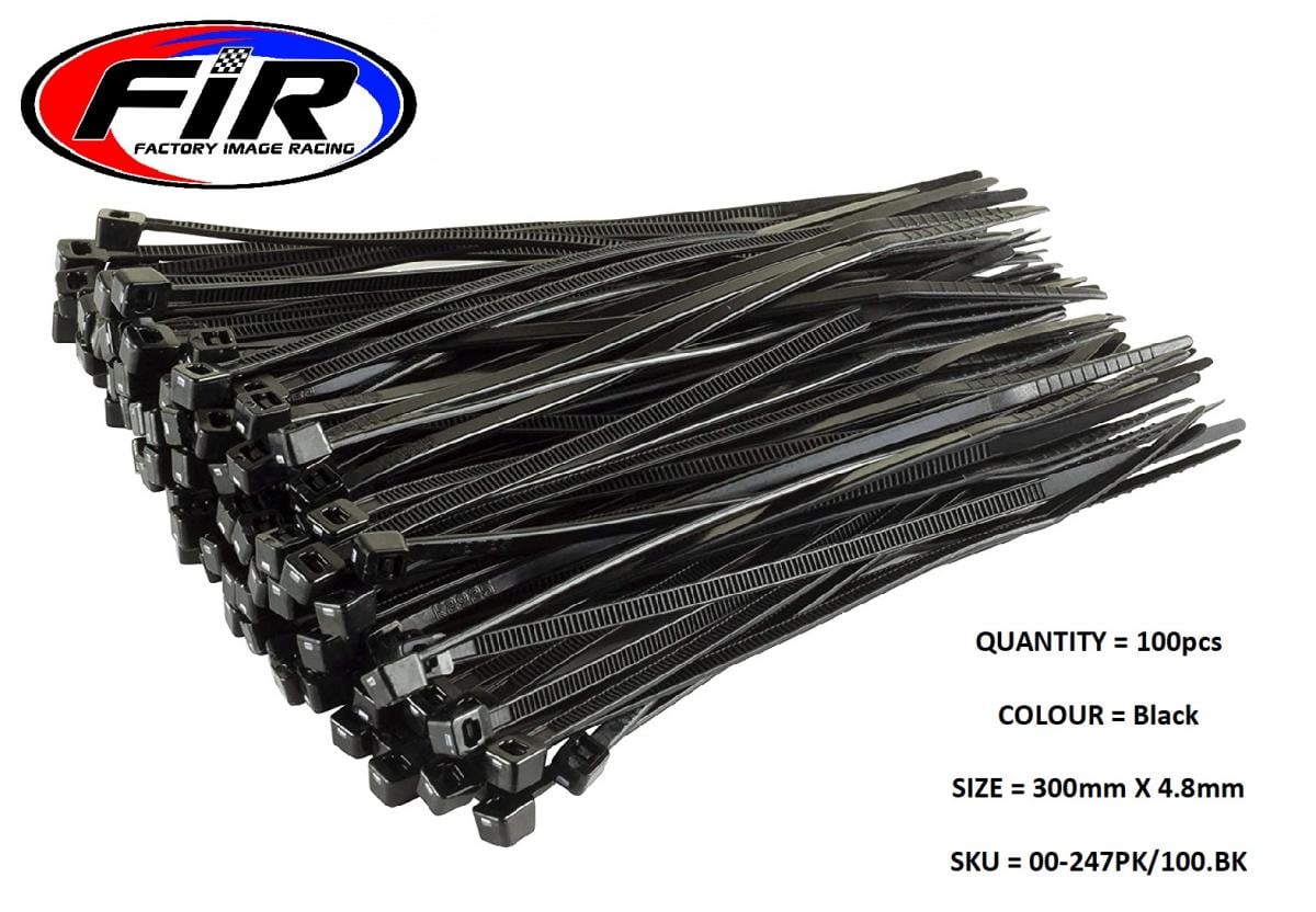 NYLON CABLE ZIP TIES - BLACK, 300mm x 4.8mm - PACK OF 100