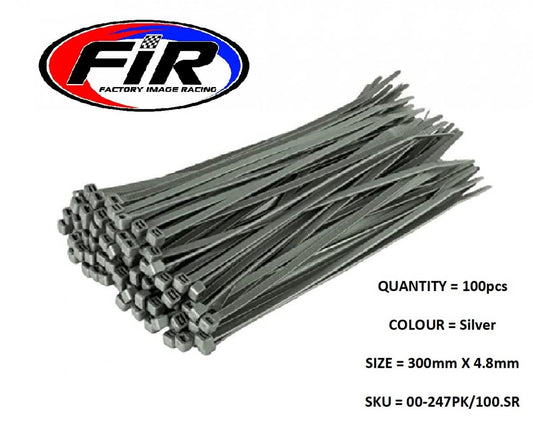 NYLON CABLE ZIP TIES - SILVER, 300mm x 4.8mm - PACK OF 100