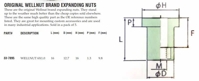 WELLNUT M6 C-630 TYPE (5PK), KAWASAKI, K&L 33-7895, TOOLS ROAD 92015-1394