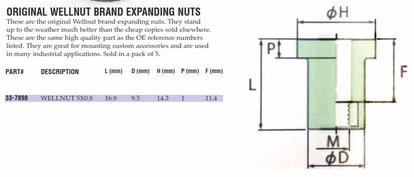 WELLNUT M5 Q1032 TYPE (5PK), SUZUKI, K&L 33-7898, TOOLS ROAD 09159-05019
