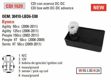 CDI UNIT BOX KYMCO 50/125/150, DZE 01629-04 CDI 1629,30410-LBD6-E00